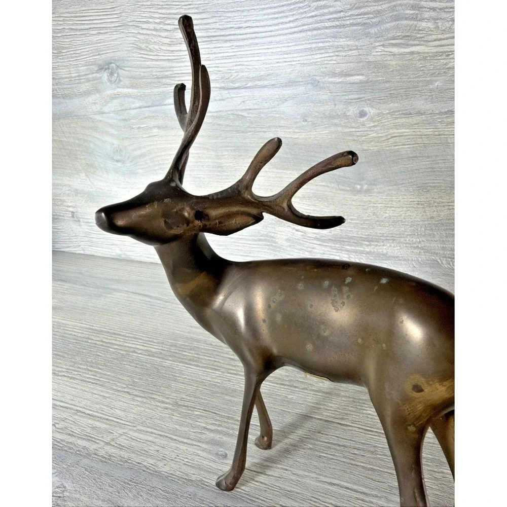 Vtg Brass Buck Deer Stag Figure Reindeer MCM 6 Point Antlers Animal 9" Korea - Picture 6 of 12